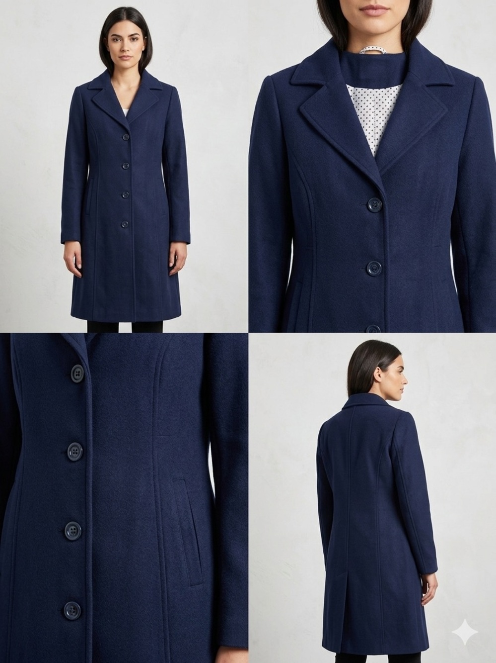 NWT Haute Edition Wool Blend Navy Coat Size L - Polka Dot Lining